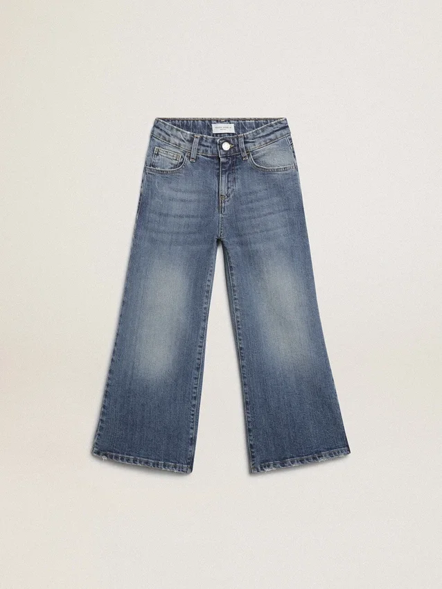 Pantalones de mezclilla de corte ancho en denim azul medio