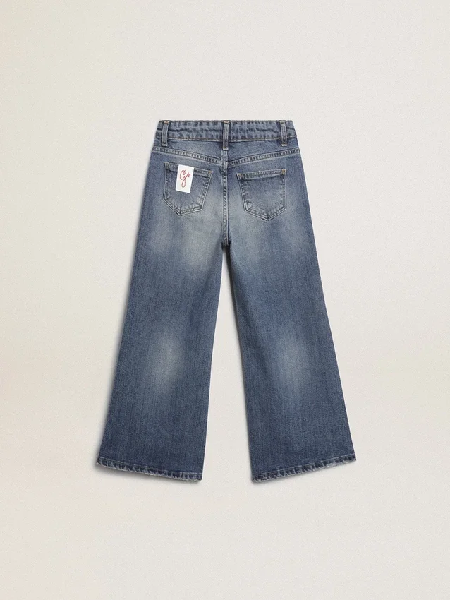 Pantalones de mezclilla de corte ancho en denim azul medio