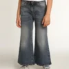 Pantalones de mezclilla de corte ancho en denim azul medio