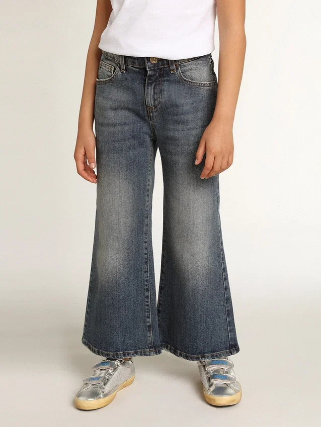 Pantalones de mezclilla de corte ancho en denim azul medio