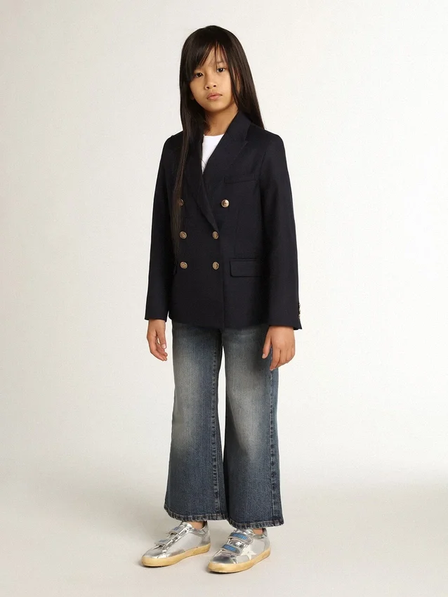 Pantalones de mezclilla de corte ancho en denim azul medio