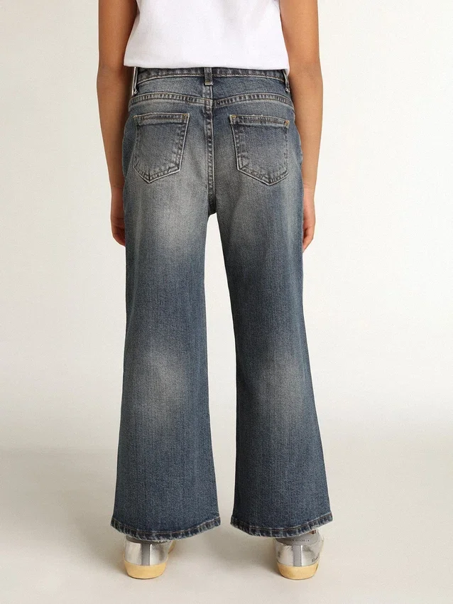 Pantalones de mezclilla de corte ancho en denim azul medio