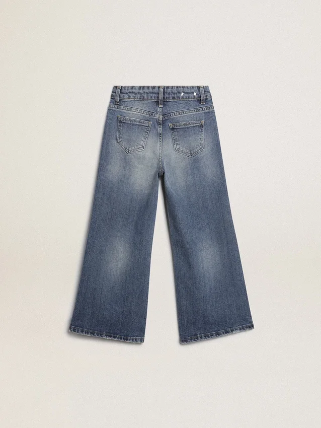 Pantalones de mezclilla de corte ancho en denim azul medio