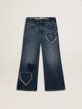 Pantalones de mezclilla de pierna ancha para niñas en azul