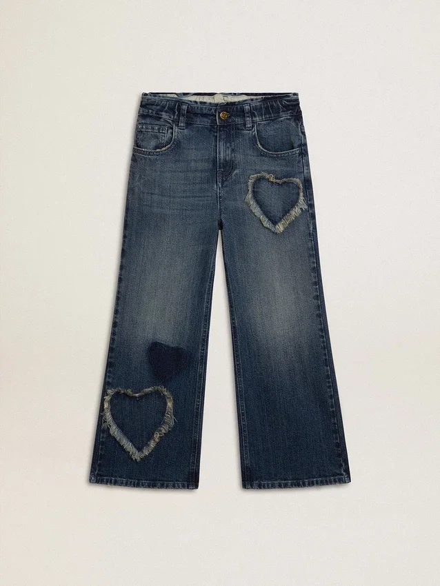 Pantalones de mezclilla de pierna ancha para niñas en azul