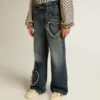 Pantalones de mezclilla de pierna ancha para niñas en azul