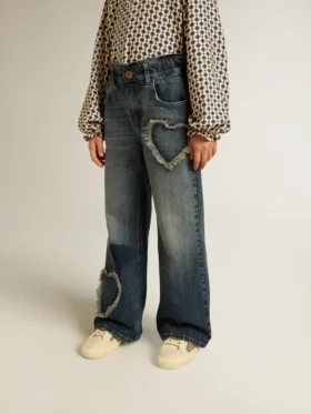 Pantalones de mezclilla de pierna ancha para niñas en azul