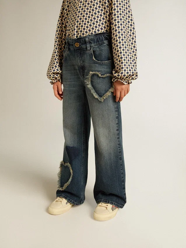 Pantalones de mezclilla de pierna ancha para niñas en azul