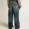 Pantalones de mezclilla de pierna ancha para niñas en azul