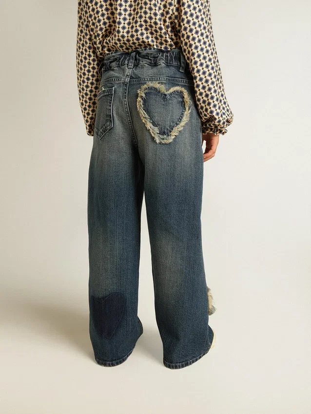 Pantalones de mezclilla de pierna ancha para niñas en azul
