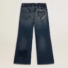 Pantalones de mezclilla de pierna ancha para niñas en azul