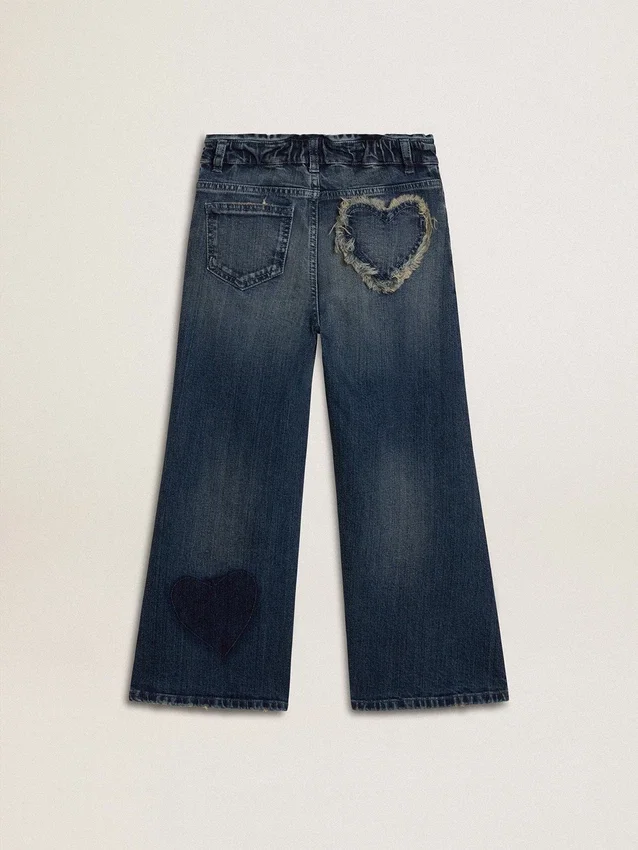 Pantalones de mezclilla de pierna ancha para niñas en azul