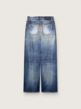 Pantalones de mezclilla estilo boyfriend para mujer en azul denim con estampado de archivo
