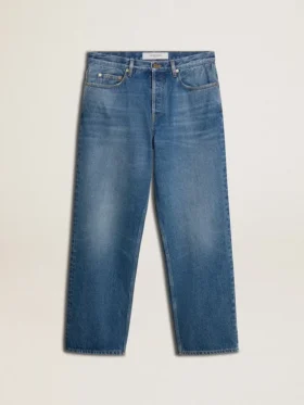 Pantalones de mezclilla holgados de lavado medio azul