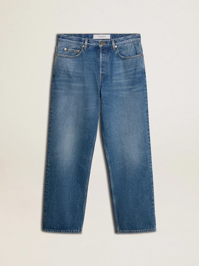 Pantalones de mezclilla holgados de lavado medio azul