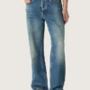 Pantalones de mezclilla holgados de lavado medio azul