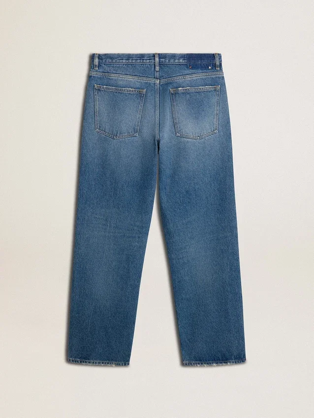 Pantalones de mezclilla holgados de lavado medio azul