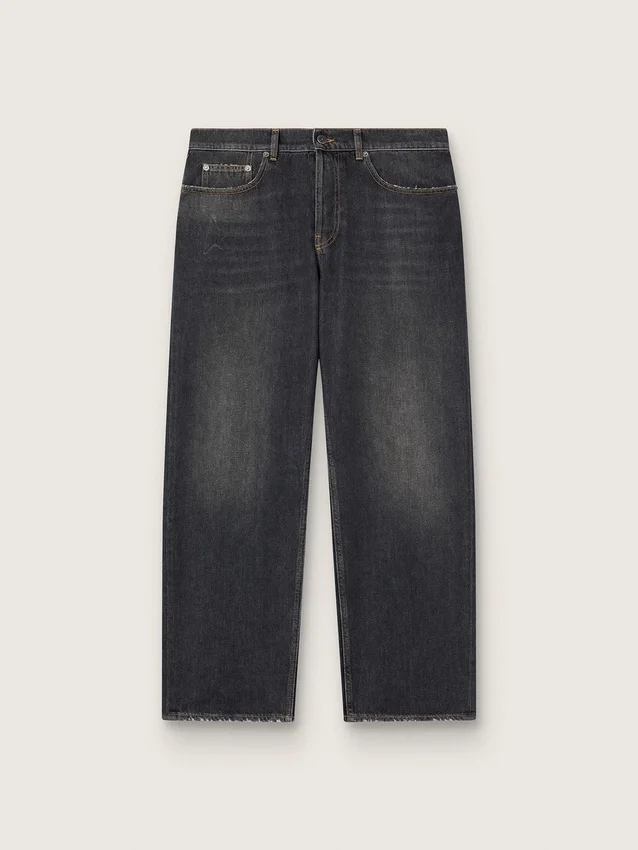 Pantalones de mezclilla negros para hombre con efecto lavado a la piedra