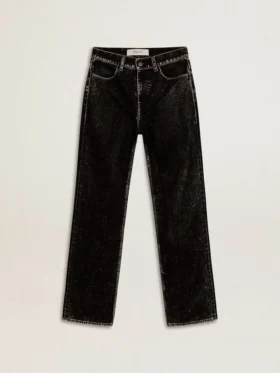 Pantalones de mezclilla negros para mujer con efecto lavado aterciopelado