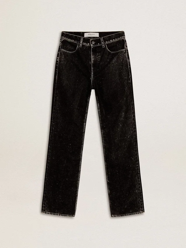 Pantalones de mezclilla negros para mujer con efecto lavado aterciopelado
