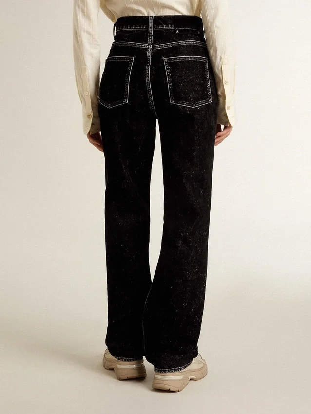 Pantalones de mezclilla negros para mujer con efecto lavado aterciopelado