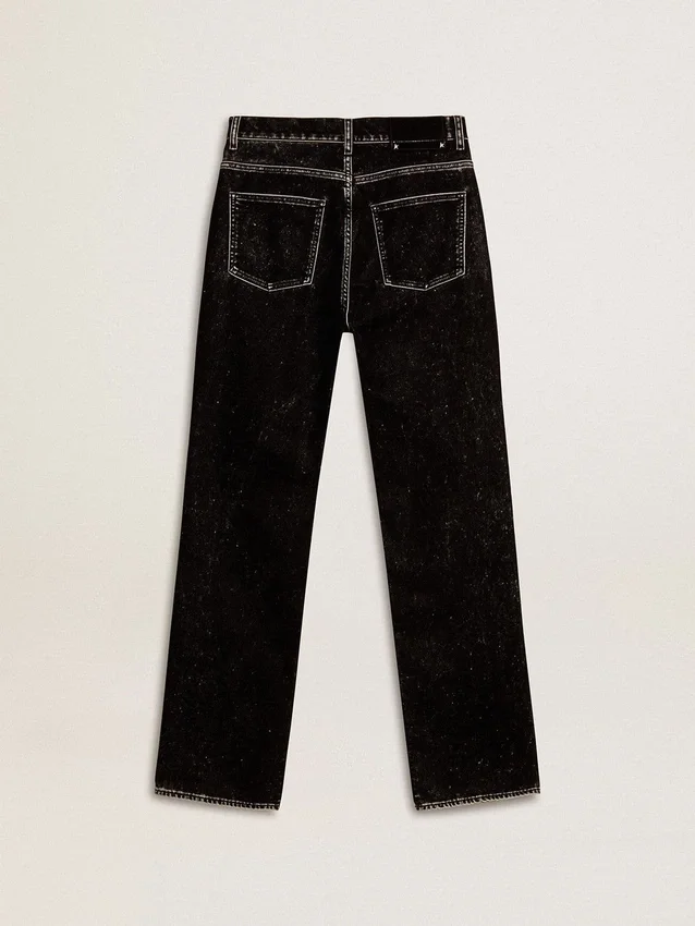 Pantalones de mezclilla negros para mujer con efecto lavado aterciopelado