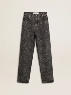 Pantalones de mezclilla negros para mujer con motivo floral