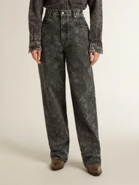 Pantalones de mezclilla negros para mujer con motivo floral