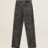 Pantalones de mezclilla negros para mujer con motivo floral