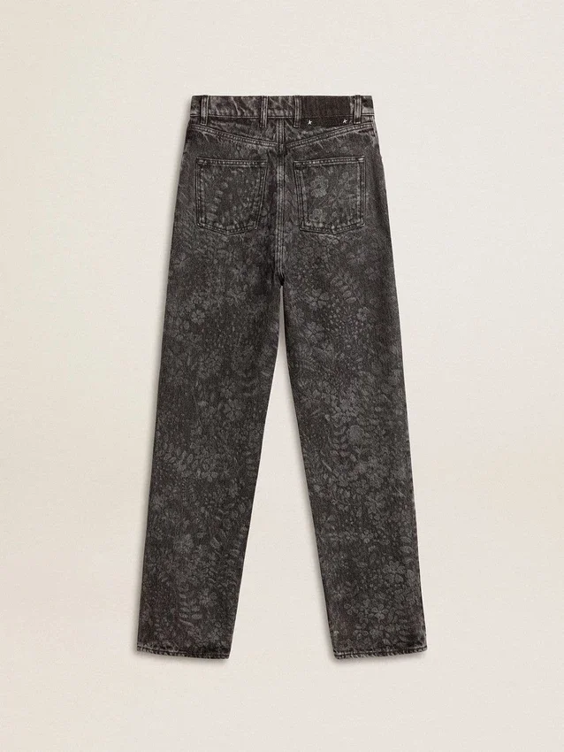 Pantalones de mezclilla negros para mujer con motivo floral