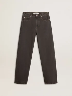Pantalones de mezclilla para hombre en color gris oscuro con lavado de pliegues retorcidos