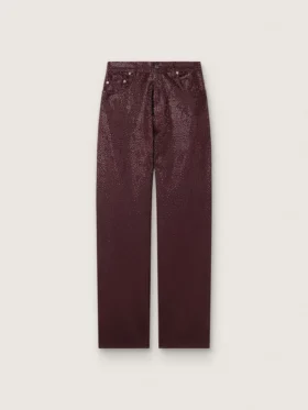 Pantalones de mezclilla para mujer en denim color burdeos con cristales degradados