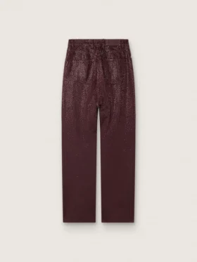 Pantalones de mezclilla para mujer en denim color burdeos con cristales degradados
