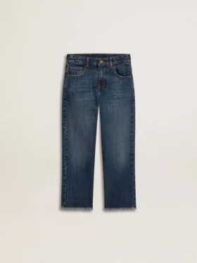 Pantalones de mezclilla para niños con bordes sin rematar y bordado