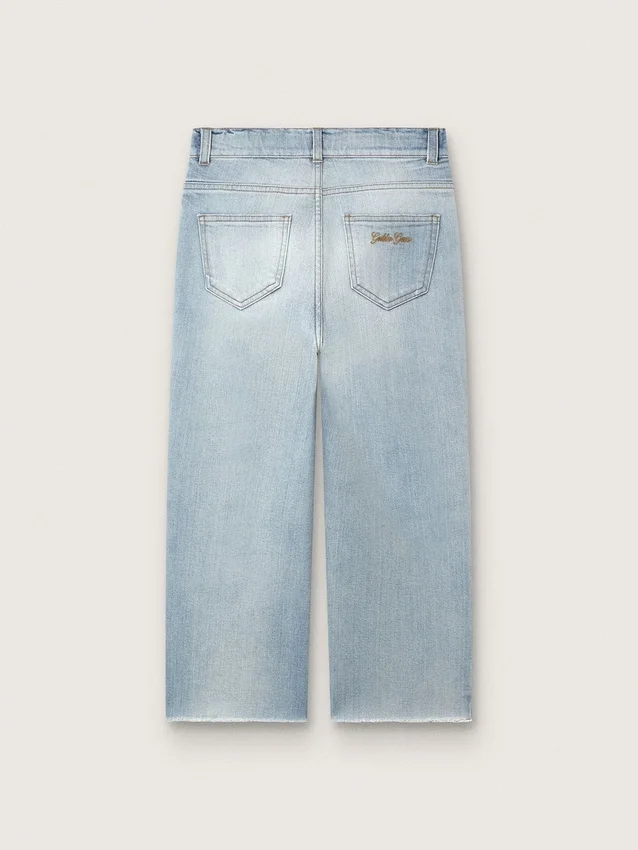 Pantalones de mezclilla para niños Golden en denim azul claro con logotipo bordado