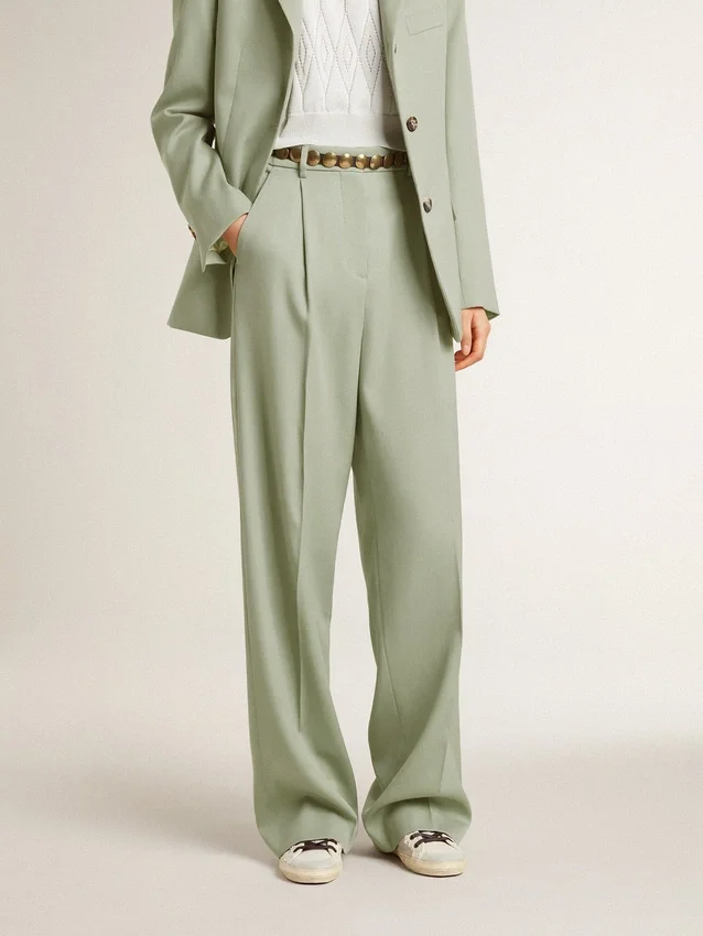 Pantalones de mujer de lana verde salvia