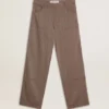 Pantalones de mujer de mezcla de lana con microdiseño de chevrón en color marrón claro