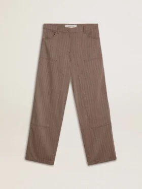 Pantalones de mujer de mezcla de lana con microdiseño de chevrón en color marrón claro