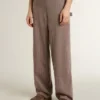 Pantalones de mujer de mezcla de lana con microdiseño de chevrón en color marrón claro
