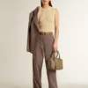 Pantalones de mujer de mezcla de lana con microdiseño de chevrón en color marrón claro