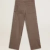 Pantalones de mujer de mezcla de lana con microdiseño de chevrón en color marrón claro