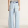 Pantalones de mujer en denim con efecto desgastado
