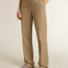 Pantalones de mujer en mezcla de lino con diseño de espiga color arena