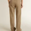 Pantalones de mujer en mezcla de lino con diseño de espiga color arena