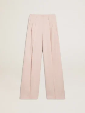 Pantalones de mujer en tela de lana entallada de color rosa
