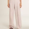 Pantalones de mujer en tela de lana entallada de color rosa