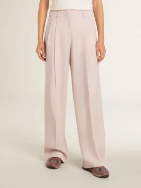 Pantalones de mujer en tela de lana entallada de color rosa