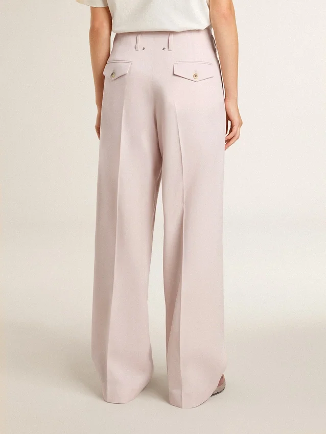 Pantalones de mujer en tela de lana entallada de color rosa