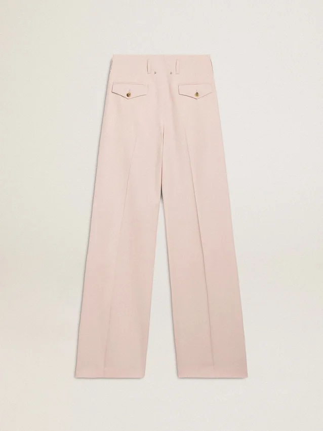 Pantalones de mujer en tela de lana entallada de color rosa