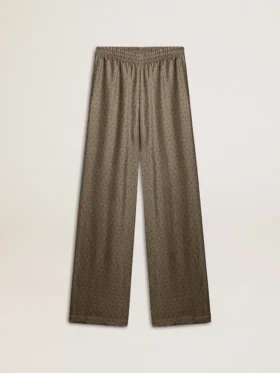 Pantalones de seda con mezcla de viscosa para mujer, de color verde y con estampado floral